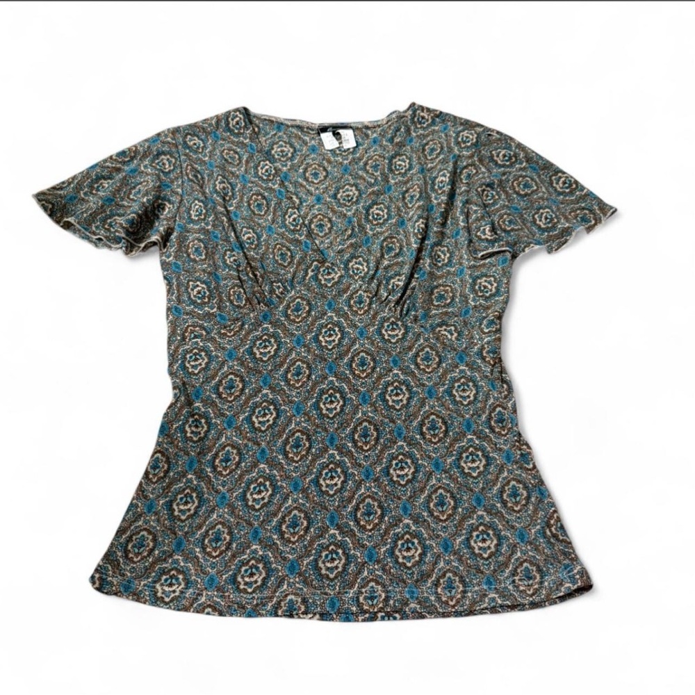 Y2K Blue and Brown Paisley Flowy Top